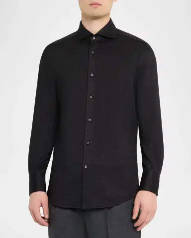 Brunello Cucinelli Men's Linen and Cotton Heathered Sport Shirt | Thumbnail 4 Brunello Cucinelli Men's Linen and Cotton Heathered Sport Shirt | Thumbnail 4