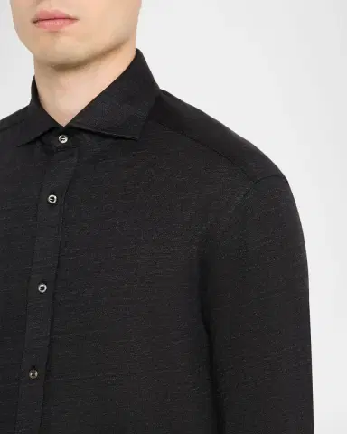 Brunello Cucinelli Men's Linen and Cotton Heathered Sport Shirt | Thumbnail 5 Brunello Cucinelli Men's Linen and Cotton Heathered Sport Shirt | Thumbnail 5