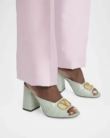 Valentino Garavani 95mm VLogo Signature Croc-Embossed Leather Mules | Thumbnail 2 Valentino Garavani 95mm VLogo Signature Croc-Embossed Leather Mules | Thumbnail 2