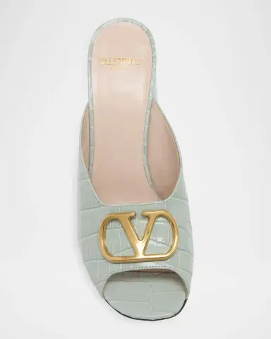 Valentino Garavani 95mm VLogo Signature Croc-Embossed Leather Mules | Thumbnail 6 Valentino Garavani 95mm VLogo Signature Croc-Embossed Leather Mules | Thumbnail 6