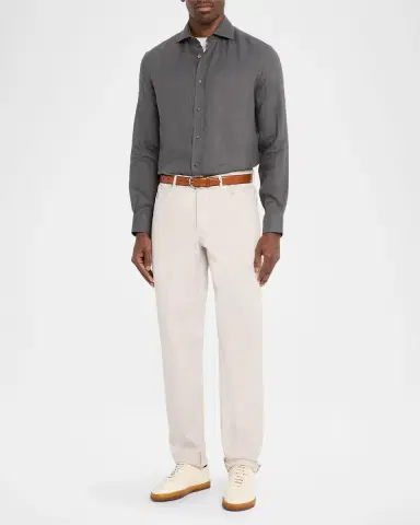 Brunello Cucinelli Men's Linen and Cotton Band Collar Button-Down Shirt | Thumbnail 2 Brunello Cucinelli Men's Linen and Cotton Band Collar Button-Down Shirt | Thumbnail 2