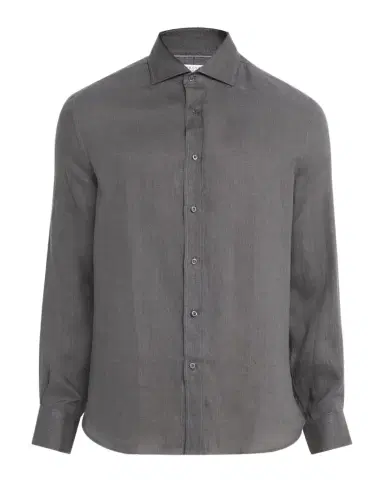 Brunello Cucinelli Men's Linen and Cotton Band Collar Button-Down Shirt | Thumbnail 1 Brunello Cucinelli Men's Linen and Cotton Band Collar Button-Down Shirt | Thumbnail 1