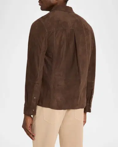 Brunello Cucinelli Men's Leather Snap-Front Shirt with Pocket | Thumbnail 3 Brunello Cucinelli Men's Leather Snap-Front Shirt with Pocket | Thumbnail 3