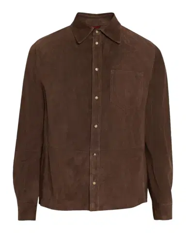 Brunello Cucinelli Men's Leather Snap-Front Shirt with Pocket | Thumbnail 1 Brunello Cucinelli Men's Leather Snap-Front Shirt with Pocket | Thumbnail 1