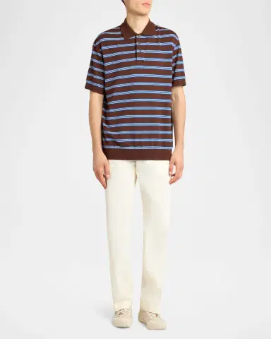 Moncler Men's Cotton Knit Triple-Stripe Polo Shirt | Thumbnail 2 Moncler Men's Cotton Knit Triple-Stripe Polo Shirt | Thumbnail 2
