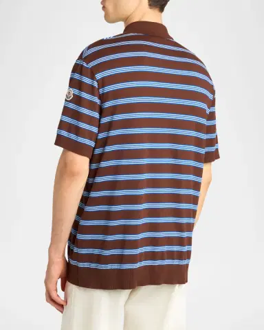 Moncler Men's Cotton Knit Triple-Stripe Polo Shirt | Thumbnail 3 Moncler Men's Cotton Knit Triple-Stripe Polo Shirt | Thumbnail 3