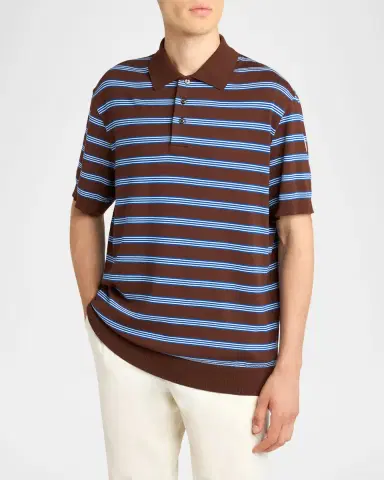 Moncler Men's Cotton Knit Triple-Stripe Polo Shirt | Thumbnail 4 Moncler Men's Cotton Knit Triple-Stripe Polo Shirt | Thumbnail 4