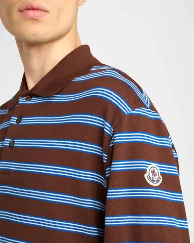 Moncler Men's Cotton Knit Triple-Stripe Polo Shirt | Thumbnail 5 Moncler Men's Cotton Knit Triple-Stripe Polo Shirt | Thumbnail 5