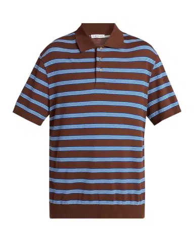 Moncler Men's Cotton Knit Triple-Stripe Polo Shirt | Thumbnail 1 Moncler Men's Cotton Knit Triple-Stripe Polo Shirt | Thumbnail 1