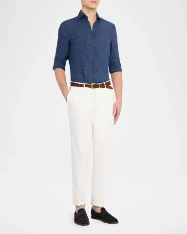 Brunello Cucinelli Men 's Linen Spread Collar Button-Down Shirt | Thumbnail 2 Brunello Cucinelli Men 's Linen Spread Collar Button-Down Shirt | Thumbnail 2