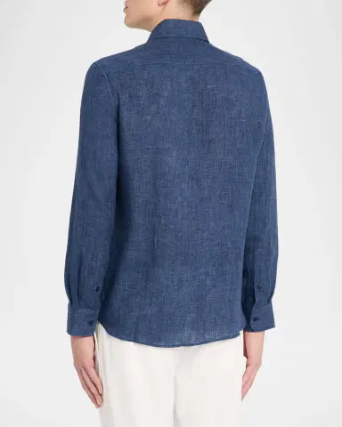 Brunello Cucinelli Men 's Linen Spread Collar Button-Down Shirt | Thumbnail 3 Brunello Cucinelli Men 's Linen Spread Collar Button-Down Shirt | Thumbnail 3