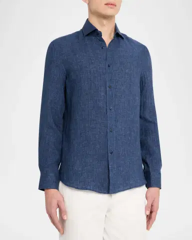 Brunello Cucinelli Men 's Linen Spread Collar Button-Down Shirt | Thumbnail 4 Brunello Cucinelli Men 's Linen Spread Collar Button-Down Shirt | Thumbnail 4