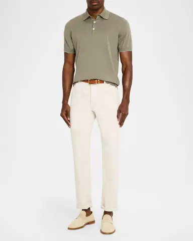 Brunello Cucinelli Men 's Cotton Short-Sleeve Polo Sweater | Thumbnail 2 Brunello Cucinelli Men 's Cotton Short-Sleeve Polo Sweater | Thumbnail 2