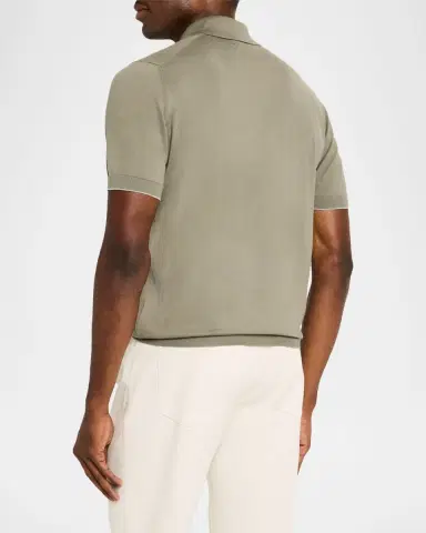 Brunello Cucinelli Men 's Cotton Short-Sleeve Polo Sweater | Thumbnail 3 Brunello Cucinelli Men 's Cotton Short-Sleeve Polo Sweater | Thumbnail 3