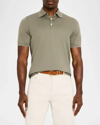 Brunello Cucinelli Men 's Cotton Short-Sleeve Polo Sweater | Thumbnail 4 Brunello Cucinelli Men 's Cotton Short-Sleeve Polo Sweater | Thumbnail 4