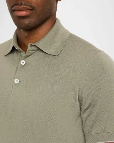 Brunello Cucinelli Men 's Cotton Short-Sleeve Polo Sweater | Thumbnail 5 Brunello Cucinelli Men 's Cotton Short-Sleeve Polo Sweater | Thumbnail 5
