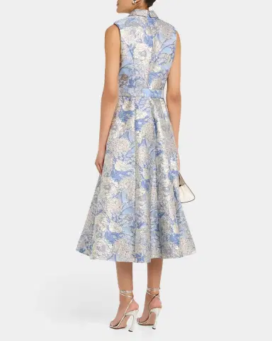 Aidan Mattox Belted Metallic Floral Jacquard Midi Dress | Thumbnail 3 Aidan Mattox Belted Metallic Floral Jacquard Midi Dress | Thumbnail 3