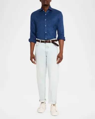 Brunello Cucinelli Men's Linen and Cotton Heathered Sport Shirt | Thumbnail 2 Brunello Cucinelli Men's Linen and Cotton Heathered Sport Shirt | Thumbnail 2