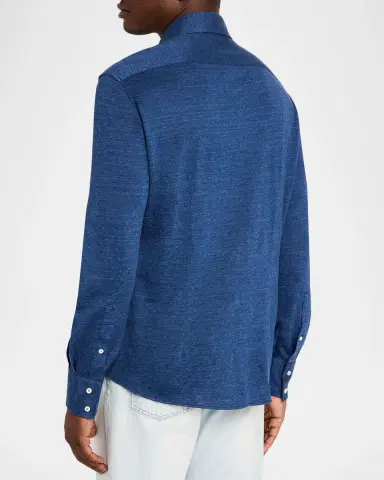 Brunello Cucinelli Men's Linen and Cotton Heathered Sport Shirt | Thumbnail 3 Brunello Cucinelli Men's Linen and Cotton Heathered Sport Shirt | Thumbnail 3