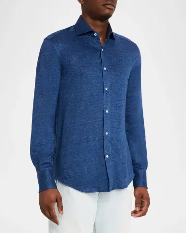 Brunello Cucinelli Men's Linen and Cotton Heathered Sport Shirt | Thumbnail 4 Brunello Cucinelli Men's Linen and Cotton Heathered Sport Shirt | Thumbnail 4