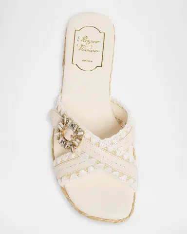 Roger Vivier Raffia & Leather Espadrille Sandals with Strass Buckle | Thumbnail 4 Roger Vivier Raffia & Leather Espadrille Sandals with Strass Buckle | Thumbnail 4
