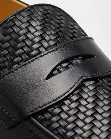 Brunello Cucinelli Men's Woven Vamp Leather Penny Loafers | Thumbnail 3 Brunello Cucinelli Men's Woven Vamp Leather Penny Loafers | Thumbnail 3