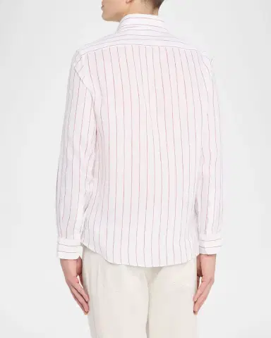 Brunello Cucinelli Men's Linen Pinstripe Spread Collar Button-Down Shirt | Thumbnail 3 Brunello Cucinelli Men's Linen Pinstripe Spread Collar Button-Down Shirt | Thumbnail 3