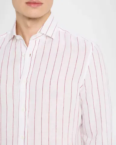 Brunello Cucinelli Men's Linen Pinstripe Spread Collar Button-Down Shirt | Thumbnail 5 Brunello Cucinelli Men's Linen Pinstripe Spread Collar Button-Down Shirt | Thumbnail 5