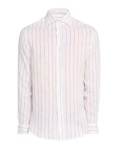 Brunello Cucinelli Men's Linen Pinstripe Spread Collar Button-Down Shirt | Thumbnail 1 Brunello Cucinelli Men's Linen Pinstripe Spread Collar Button-Down Shirt | Thumbnail 1