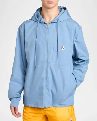 Moncler Men's Pocket-Logo Poplin Full-Zip Hoodie | Thumbnail 4 Moncler Men's Pocket-Logo Poplin Full-Zip Hoodie | Thumbnail 4