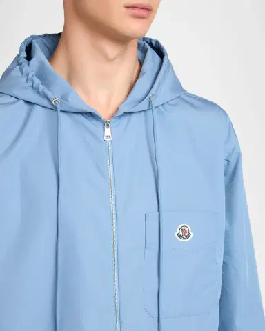 Moncler Men's Pocket-Logo Poplin Full-Zip Hoodie | Thumbnail 5 Moncler Men's Pocket-Logo Poplin Full-Zip Hoodie | Thumbnail 5