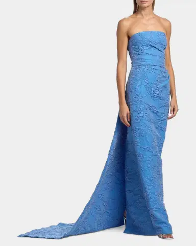 Monique Lhuillier Strapless Draped-Train Bubble Jacquard Column Gown | Thumbnail 2 Monique Lhuillier Strapless Draped-Train Bubble Jacquard Column Gown | Thumbnail 2
