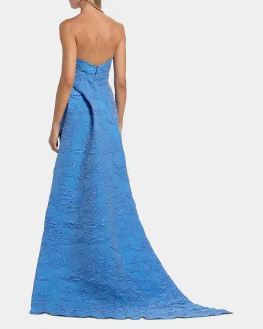 Monique Lhuillier Strapless Draped-Train Bubble Jacquard Column Gown | Thumbnail 3 Monique Lhuillier Strapless Draped-Train Bubble Jacquard Column Gown | Thumbnail 3
