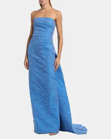 Monique Lhuillier Strapless Draped-Train Bubble Jacquard Column Gown | Thumbnail 4 Monique Lhuillier Strapless Draped-Train Bubble Jacquard Column Gown | Thumbnail 4