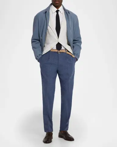 Brunello Cucinelli Men's Linen Houndstooth Deconstructed Blazer | Thumbnail 2 Brunello Cucinelli Men's Linen Houndstooth Deconstructed Blazer | Thumbnail 2