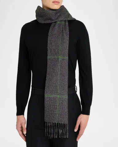 PIACENZA Men's Silk Cashmere Glen Plaid Scarf | Thumbnail 3 PIACENZA Men's Silk Cashmere Glen Plaid Scarf | Thumbnail 3