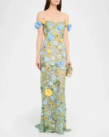 Bronx and Banco Jasmine Off-Shoulder Floral Applique Gown | Thumbnail 4 Bronx and Banco Jasmine Off-Shoulder Floral Applique Gown | Thumbnail 4