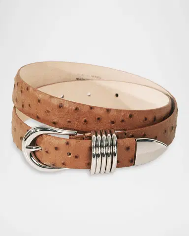 Déhanche Hollyhock Ostrich-Embossed Leather Belt | Thumbnail 3 Déhanche Hollyhock Ostrich-Embossed Leather Belt | Thumbnail 3