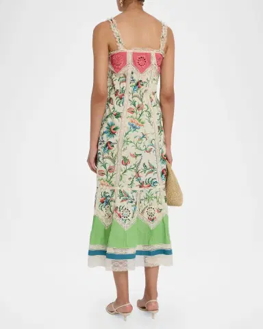 Etro Crochet-Inset Floral Cotton Button-Front Midi Dress | Thumbnail 3 Etro Crochet-Inset Floral Cotton Button-Front Midi Dress | Thumbnail 3