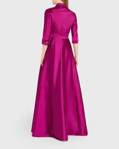 Rickie Freeman for Teri Jon 3/4-Sleeve Taffeta Shirtdress Gown | Thumbnail 3 Rickie Freeman for Teri Jon 3/4-Sleeve Taffeta Shirtdress Gown | Thumbnail 3