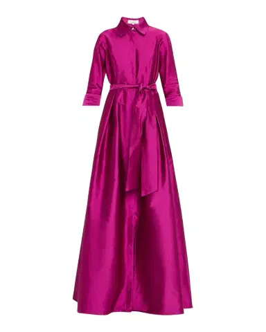 Rickie Freeman for Teri Jon 3/4-Sleeve Taffeta Shirtdress Gown | Thumbnail 1 Rickie Freeman for Teri Jon 3/4-Sleeve Taffeta Shirtdress Gown | Thumbnail 1