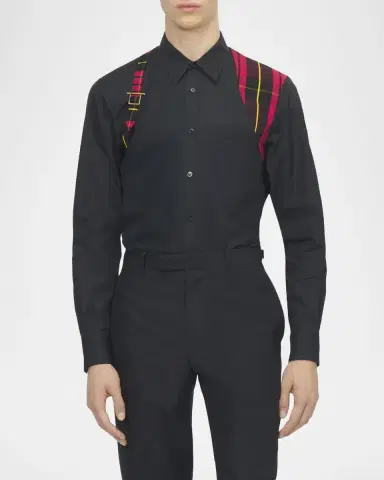 McQueen Men's Tartan Harness Cotton Button-Down Shirt | Thumbnail 4 McQueen Men's Tartan Harness Cotton Button-Down Shirt | Thumbnail 4