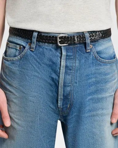 Saint Laurent Men's Cassandre YSL Woven Leather Belt | Thumbnail 2 Saint Laurent Men's Cassandre YSL Woven Leather Belt | Thumbnail 2