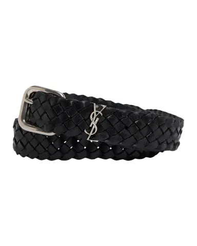 Saint Laurent Men's Cassandre YSL Woven Leather Belt | Thumbnail 1 Saint Laurent Men's Cassandre YSL Woven Leather Belt | Thumbnail 1