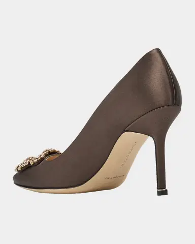 Manolo Blahnik 90mm Hangisis Satin Pumps with Crystal Buckle | Thumbnail 4 Manolo Blahnik 90mm Hangisis Satin Pumps with Crystal Buckle | Thumbnail 4