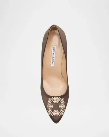 Manolo Blahnik 90mm Hangisis Satin Pumps with Crystal Buckle | Thumbnail 6 Manolo Blahnik 90mm Hangisis Satin Pumps with Crystal Buckle | Thumbnail 6