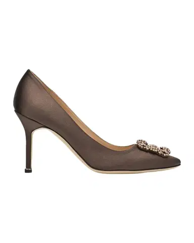 Manolo Blahnik 90mm Hangisis Satin Pumps with Crystal Buckle | Thumbnail 1 Manolo Blahnik 90mm Hangisis Satin Pumps with Crystal Buckle | Thumbnail 1