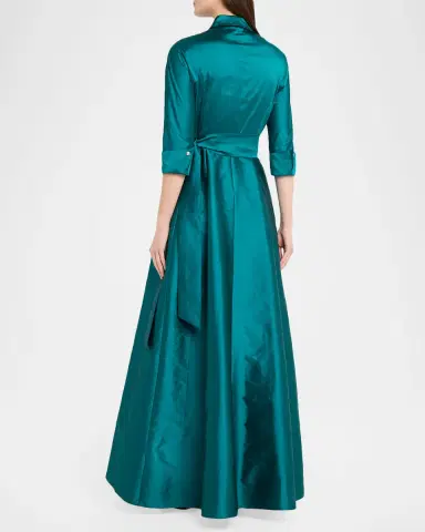 Rickie Freeman for Teri Jon 3/4-Sleeve Taffeta Shirtdress Gown | Thumbnail 3 Rickie Freeman for Teri Jon 3/4-Sleeve Taffeta Shirtdress Gown | Thumbnail 3