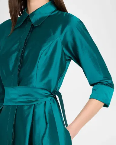 Rickie Freeman for Teri Jon 3/4-Sleeve Taffeta Shirtdress Gown | Thumbnail 5 Rickie Freeman for Teri Jon 3/4-Sleeve Taffeta Shirtdress Gown | Thumbnail 5