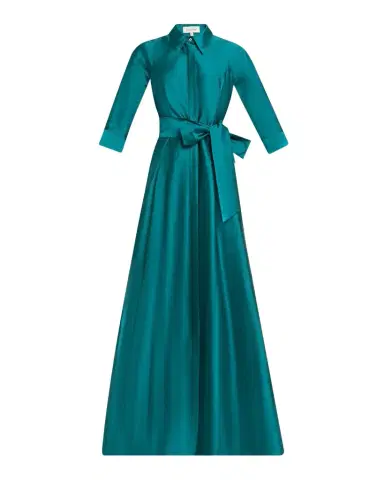 Rickie Freeman for Teri Jon 3/4-Sleeve Taffeta Shirtdress Gown | Thumbnail 1 Rickie Freeman for Teri Jon 3/4-Sleeve Taffeta Shirtdress Gown | Thumbnail 1